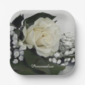 Assiettes En Carton Elégante et romantique Rose blanche Personnaliser (Recto)