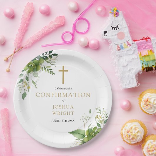 Assiettes En Carton Élégante Eucalyptus vert Confirmation (Fête)