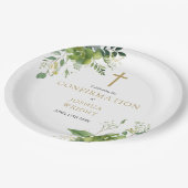 Assiettes En Carton Élégante Eucalyptus vert Confirmation (Angle)