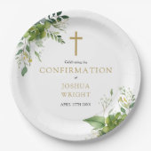 Assiettes En Carton Élégante Eucalyptus vert Confirmation (Devant)