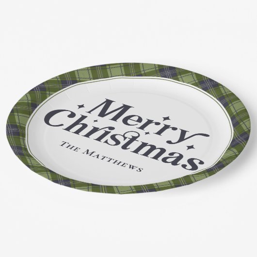 Assiettes En Carton Élégante Famille Joyeux Noël Party Classic Plaid (Angle)