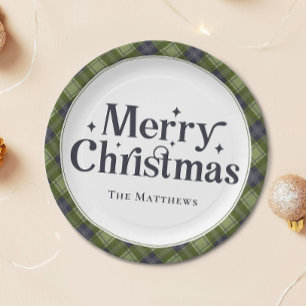 Assiettes En Carton Élégante Famille Joyeux Noël Party Classic Plaid