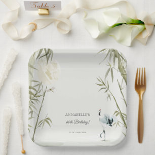 Assiettes En Carton Elégante fête d'anniversaire de la grue de bambou 