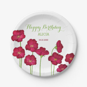 Assiettes En Carton Élégante fête d'anniversaire du Fleur sauvage Red