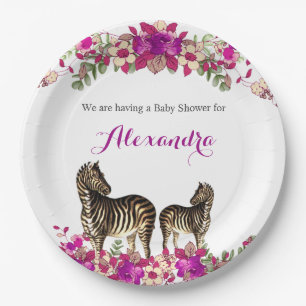Assiettes En Carton Élégante fête de Baby shower floral rose Zebra