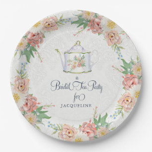 Assiettes En Carton Élégante Fête de l'mariée rose et florale peinte e