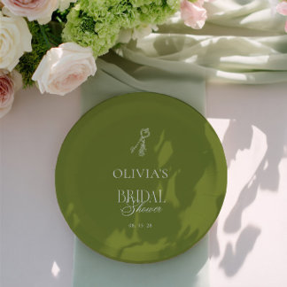 Assiettes En Carton Élégante Fête de Mariage dans le Jardin Vert Sauge