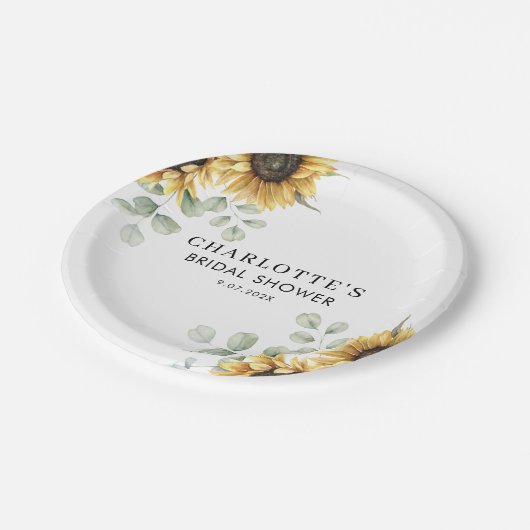 Assiettes En Carton Élégante Fête de Mariage Florale Tournesol (Angle)