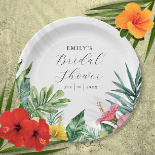 Assiettes En Carton Élégante Fête de Mariage Florale Tropicale Aquarel