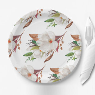 Assiettes En Carton Élégante Fête des mariées florale de Magnolia