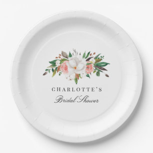 Assiettes En Carton Élégante Fête des mariées florale de Magnolia