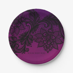 Assiettes En Carton Élégante fête en dentelle noire rose et violette