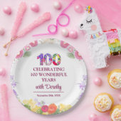 Assiettes En Carton Elégante Fête Florale 100e Anniversaire / 100 Ans (Fête)