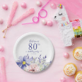 Assiettes En Carton Élégante fête florale rose pourpre 80e anniversair (Fête)