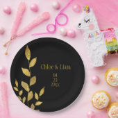 Assiettes En Carton Elégante feuille d'or noir moderne Mariage chic (Fête)