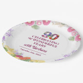 Assiettes En Carton Elégante Fleur 90ème anniversaire / 90 ans (Angle)