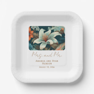 Assiettes En Carton Elégante Fleurs tropicales Mme M. Floral Mariage