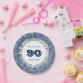 Assiettes En Carton Elégante Floral Blue Hydrangeas 90ème anniversaire (Fête)