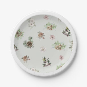 Assiettes En Carton Élégante Florale d'Hiver Verte Rustique Baby Showe