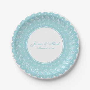 Assiettes En Carton Elégante glace/menthe bleu dentelle doiley plaque