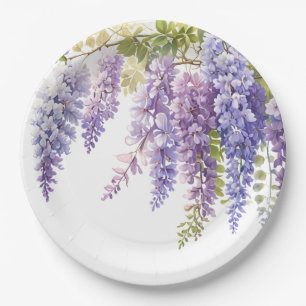 Assiettes En Carton Elégante glycine violette d'aquarelle violet fleur