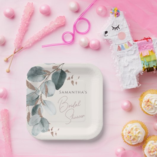 Assiettes En Carton Elégante Gold Green Sparkline Feuille Fête des mar (Fête)