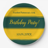 Assiettes En Carton Élégante Grandes Vertes Et Or Moderne Anniversaire (Devant)