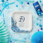 Assiettes En Carton Elégante hiver Fleurs Bleues Bleues 50e anniversai (Fête)