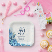 Assiettes En Carton Elégante hiver Fleurs Bleues Bleues 50e anniversai (Fête)