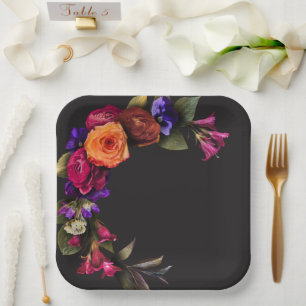 Assiettes En Carton Élégante Humeur Vibrante Floraison de Récolte Douc