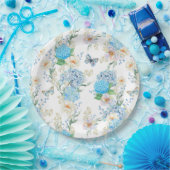 Assiettes En Carton Elégante Hydrangée Bleue (Fête)