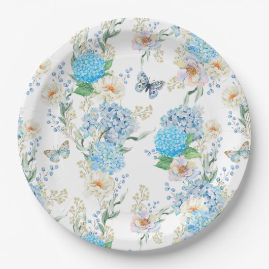 Assiettes En Carton Elégante Hydrangée Bleue (Devant)