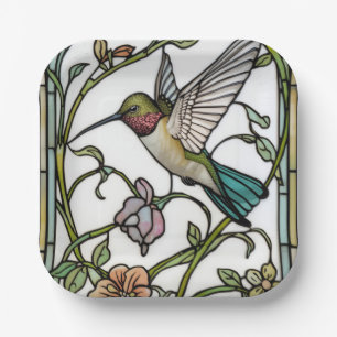 Assiettes En Carton Élégante illustration de colibri botanique boho ch