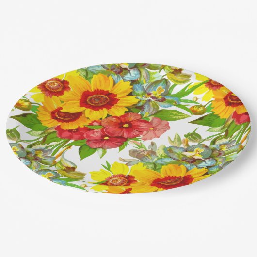 Assiettes En Carton Élégante impression florale (Angle)