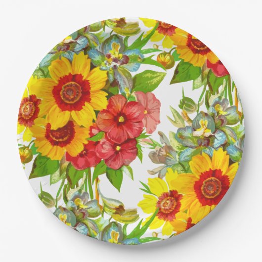 Assiettes En Carton Élégante impression florale (Devant)