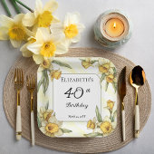 Assiettes En Carton Élégante jonquille jaune 40e anniversaire floral