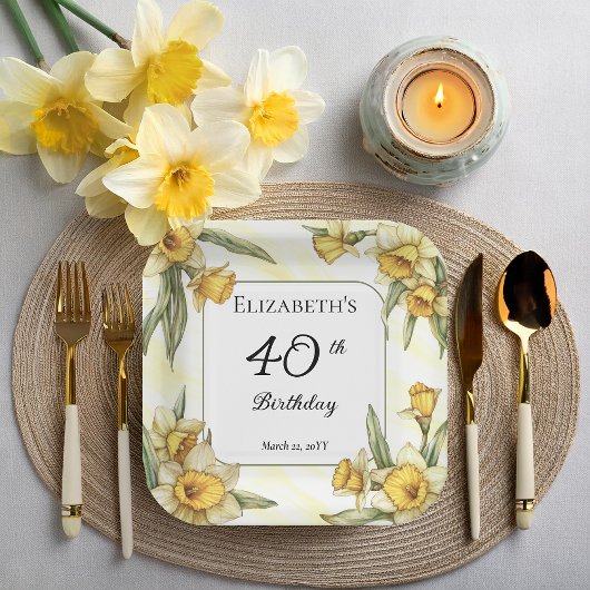 Assiettes En Carton Élégante jonquille jaune 40e anniversaire floral