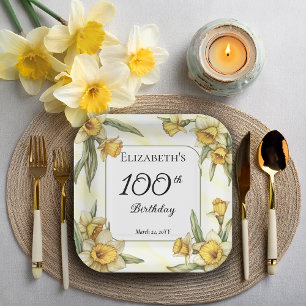 Assiettes En Carton Élégante jonquille jaune Floral 100e anniversaire
