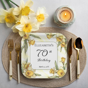 Assiettes En Carton Élégante jonquille jaune Floral 70e anniversaire
