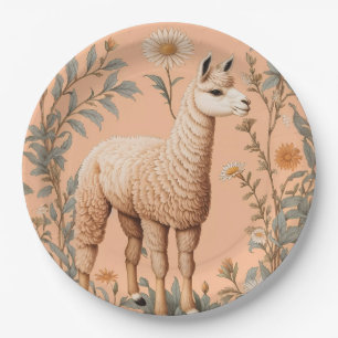Assiettes En Carton Élégante Lama et Fleurs de marguerite sur la pêche