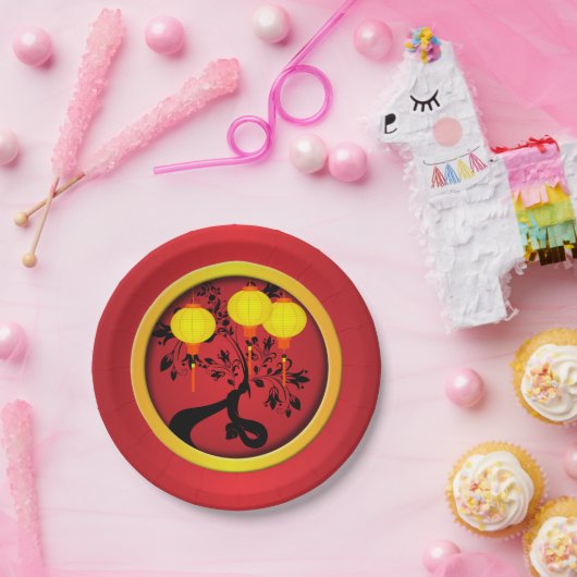 Assiettes En Carton Élégante Lanternes en or serpent chinois du Nouvel (Fête)