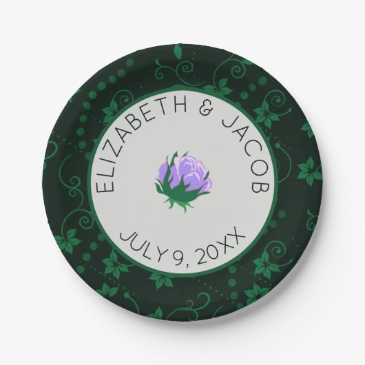 Assiettes En Carton Élégante Lavande Camellia Mariage (Devant)