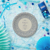 Assiettes En Carton Elégante Mariage Motif baroque beige et bleu (Fête)