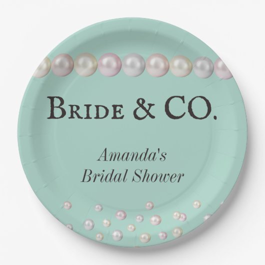 Assiettes En Carton Elégante Mariée & Co Turquoise Blue Pearl Fête des (Devant)