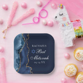 Assiettes En Carton Elégante Marine Blue Gold Agate Bat mitzvah Party (Fête)