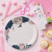 Assiettes En Carton élégante marine et poussiéreuse fleurs roses botan (Fête)