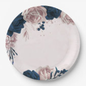 Assiettes En Carton élégante marine et poussiéreuse fleurs roses botan (Devant)