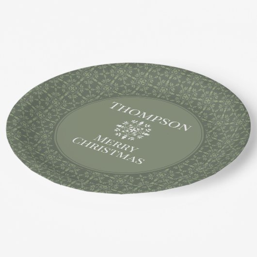 Assiettes En Carton Élégante Motif de flocon de neige vert (Angle)