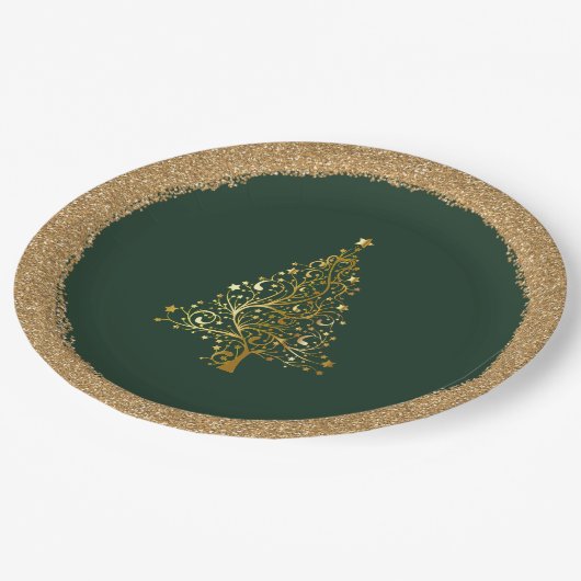 Assiettes En Carton Élégante Noël Nouvel An Vert Parties scintillant o (Angle)