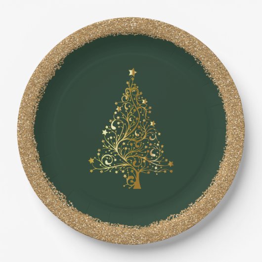 Assiettes En Carton Élégante Noël Nouvel An Vert Parties scintillant o (Devant)